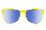 NYLAARN Bio-Yellow “Mud Flaps” Blend Sunglasses - Auto-Darkening Rosé-to-Gray + Blue Mirror Lens