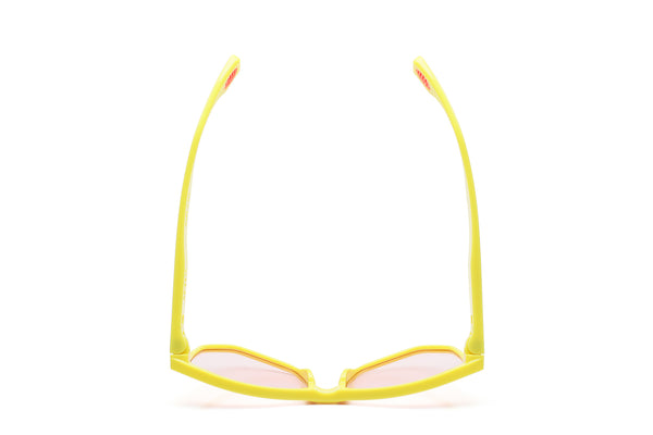 NYLAARN Bio-Yellow “Mud Flaps” Blend Sunglasses - Auto-Darkening Rosé-to-Gray + Blue Mirror Lens