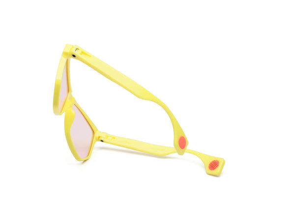 NYLAARN Bio-Yellow “Mud Flaps” Blend Sunglasses - Auto-Darkening Rosé-to-Gray + Blue Mirror Lens