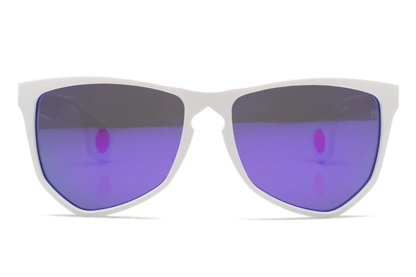 NYLAARN Bio-White “90s Ski Bum” Blend Sunglasses - Solid Gray + Purple Mirror Lens